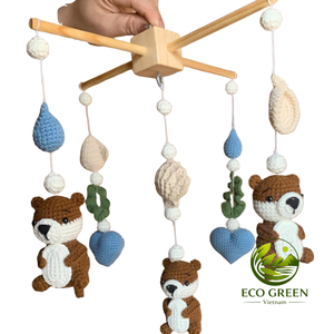 Wholesale Handmade Crochet Nursery Mobile Personalized Baby Room Decor with Custom <b>Name</b> and Wooden <b>Ring</b> - Product Image 2