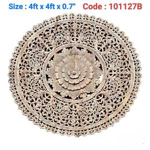 Paneles Redondos de Madera de Teca Grabados de 4 pies para Colgar en la Pared, 100% Hechos a Mano, de Alta Resistencia, Ecológicos, Clásicos de Tailandia - Product Image 3