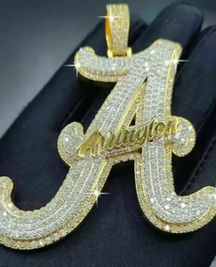 Diamond <b>Initial</b> Letter Luxury 18K Gold Plated 925 <b>Silver</b> Iced Hip Hop Custom Moissanite Personalized Unisex <b>Pendant</b> - Product Image 2