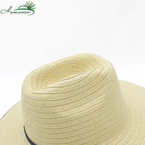 Vietnam Buen precio-Sombrero de paja blanco marfil hecho de materiales naturales tratados, ala ancha con borde de tela negra - Product Image 4