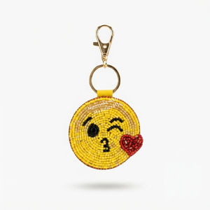 Breloque de sac en perles de rocaille Winking Kiss, jaune, rouge, noir, accessoire perlé, fermoir doré, fournisseur en gros personnalisé OEM ODM - Product Image 1