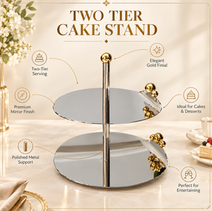 Support à gâteau en métal à 2 niveaux, plateau de présentation de desserts miroir avec détails en perles dorées pour mariage, fête, hôtel, boulangerie, décoration de table - Product Image 5