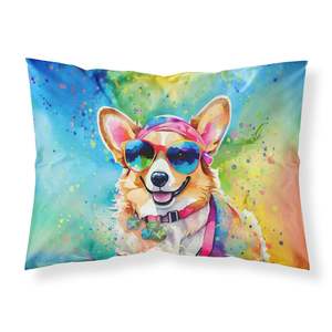 ปลอกหมอนอิง Corgi hippie dawg artwork มาตรฐานน้ำหนักเบานุ่มพิเศษดูแลง่าย - Product Image 1