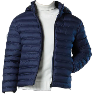 Veste d'hiver décontractée pour homme en laine bleu marine, à capuche, rembourrée en coton, coupe-vent, fermeture éclair, coupe classique - Product Image 3