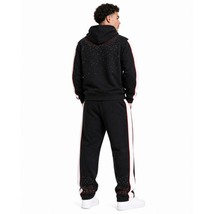 Colorblock Stripe Panel Rhinestone Custom Design Hoodie and Jogger Men's Tracksuit Set with Soft Heavy Fabric Warm Oversized Fit - Product Image 3