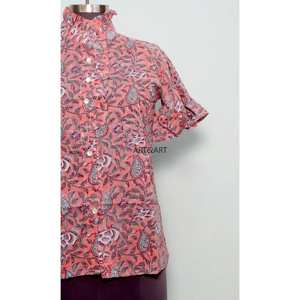 Vestido Corto con Cuello Redondo y Estampado Floral, Manga Media, Botones, 100% Algodón, Ecológico, Lavable, Corte Recto - Product Image 3