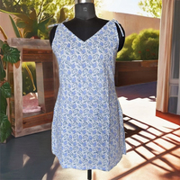 Meilleur Prix – Nouvelle Robe de Plage Mini Tunique Élégante et Douce en Coton Floral Écologique à Col en V Sans Manches pour Femme, Imprimée à la Main