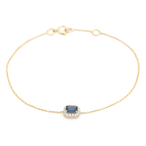 Delicate Most Beautiful Design Prong Set Blue Sapphire & Diamond Minimalist Halo Gemstone Bracelet Gift For Her K14 Yellow <b>Gold</b> - Product Image 6