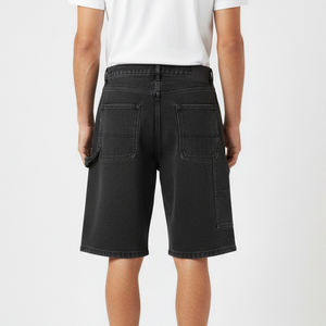 กางเกงยีนส์ขาสั้นเดนิมเนื้อผ้าฝ้าย 100% ตกแต่งลายปักโลโก้ด้านหน้าและข้างขา สไตล์สตรีทแวร์สั่งทำพิเศษ ความยาวระดับเข่า ขอบดิบ ใส่สบายๆ - Product Image 3