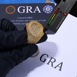 แหวนมอสซาไนต์หนักประดับเพชร GRA Certified แพลตตินั่มชุบทอง 18K เงินแท้ 925 ฝังเพชรแบบไมโคร แหวนฮิปฮอปสำหรับทุกเพศ - Product Image 3