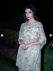 SADIA AUN HUTE COUTURE Saree en soie - Jardins sous la lumière de la lune - Anika Zulfiqar se souvient de la chanson d'amour oubliée - Rose - Évacuation de l'humidité - Product Image 1