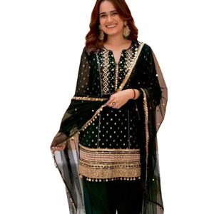 Último diseñador Heavy Faux Georgette bordado secuencia trabajo Patiala traje indio y paquistaní ropa por Fab Zone - Product Image 1