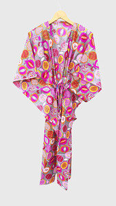 Robe kimono à imprimé floral pour femmes, col en V, manches courtes, cordon de serrage, robe longue - Product Image 2