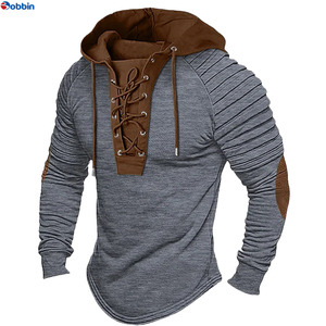 Sudaderas con Capucha para Hombre, Sudadera Unisex de Color Sólido, Sudadera con Capucha Plisada, Sudadera Urbana de Manga Larga con Cordones y Costuras - Product Image 4