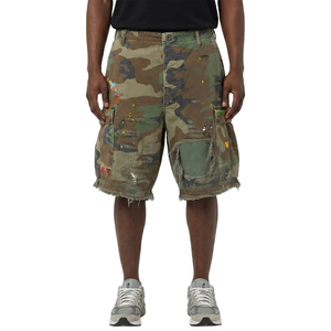 Mens Solid Elastic Waist Corduroy <b>Knee</b> Length Gothic Cargo Shorts Distressed Patchwork Baggy OEM - Product Image 1