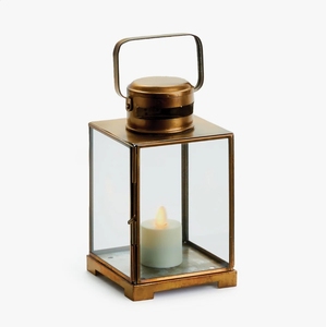 <b>Antique</b> <b>Brass</b> Finish Metal Glass Candle Lantern-Rectangular Pillar Candle Holder Handle Indoor Outdoor Home Decor Handmade - Product Image 2