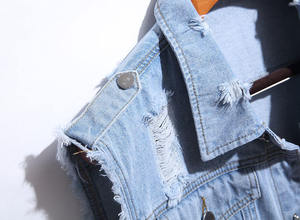Chaleco sin Mangas de Mezclilla Azul Claro, Desgastado, Informal, de Algodón, para Mujer, Chaqueta de Moda de Verano - Product Image 2