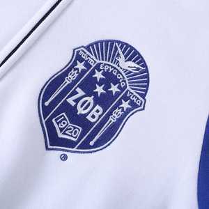 Zeta Phi Beta <b>White</b> Varsity Fleece <b>Jacket</b> Chenille Letter Embroidered Greek Women Bomber Ribbed Cuff Premium Custom Apparel - Product Image 3