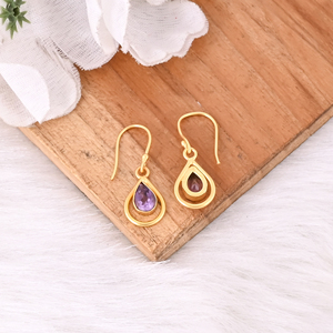 Elegant Purple Amethyst Pear Shape <b>Hook</b> <b>Earrings</b> for Women - Product Image 4