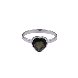 Anillo de cuarzo ahumado en forma de corazón clásico al por mayor, Plata de Ley 925 con patrón sólido, tamaño 7,5 para hombres y mujeres - Product Image 1