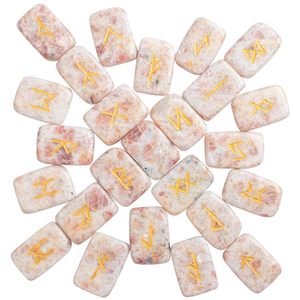 Ensemble de 25 Pierres Runicées Polies en Pierre de Soleil Naturelle, Pierres Précieuses Gravées Futhark pour la Divination et la Collection, Vente en Gros - Product Image 3