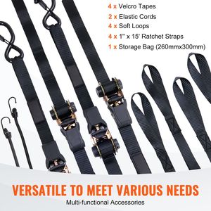 4PK Premium 1\" X 15\" Ratchet Tie Down <b>Straps</b> with Padded Handles 2200 lb Max Break Strength - Product Image 4