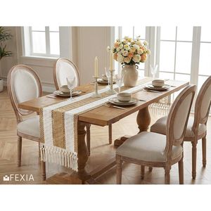 Runner da Tavola in Macramè e Iuta Stile Boho Chic con Nappe, Decorazione Rustica per Sala da Pranzo e Soggiorno in Stile Fattoria - Product Image 1