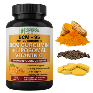 Suplemento Nutricional Bcm 95 con Curcumina Activa y Vitamina C Liposomal, 180 Tabletas, Apoyo Inmunológico y para las Articulaciones - Product Image 1