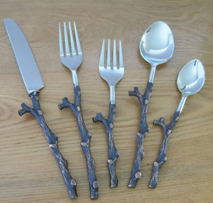 Ensemble de 5 couverts à poignée en forme de branche d'arbre rustique de style vintage - Product Image 5