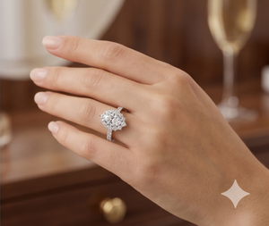 Bague de fiançailles ovale en diamant de laboratoire avec halo, bague à grappe de diamants, bague de mariée vintage, bijoux de mariage de luxe - Product Image 5