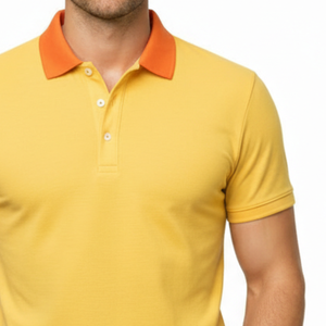 Camiseta Polo Amarilla Moderna para Hombre, Cuello Naranja en Contraste, Manga Corta, Corte Ajustado, Informal de Verano - Product Image 3