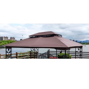 Outdoor Patio Double-Tiered Gazebo <b>Tent</b> Roof Top Cover 10x12 Ft Replacement <b>Canopy</b> Brown (Frame Not Included) - Product Image 2