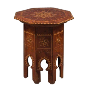 Table d'appoint marocaine artisanale en os incrusté, noire et blanche, hexagonale, en bois, style vintage, meuble d'appoint pour salon - Product Image 3