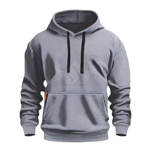 Sudadera con capucha gris para hombre, corte regular, color sólido, algodón French Terry, informal, para otoño, con bolsillo frontal y cordón ajustable. - Product Image 1