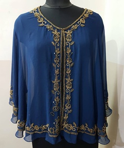 Handbestickte königsblaue Freizeit-Capes/Ponchos mit Goldstickerei und Perlenverzierung ODM-Lieferung - Product Image 1