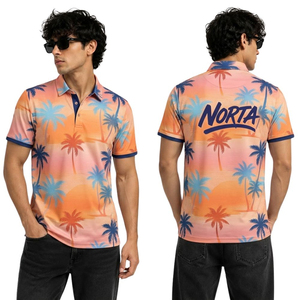 Camisetas Polo Sublimadas Transpirables de Manga Corta, Ligeras, de Poliéster y Spandex, con Estampado de Palmeras al Atardecer Tropical - Product Image 2