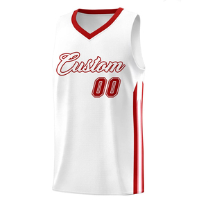 Camiseta de Baloncesto Blanca y Roja Personalizada al por Mayor, Uniforme Reversible para Hombre, 100% Poliéster, Impresión por Transferencia de Calor, Cuello en V, Duradera - Product Image 5