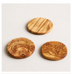 Handcrafted Rustic Olive Wood Coaster Set Eco-Friendly Round Natural Wood Grain Drink <b>Mats</b> For Coffee Mugs And Tea <b>Cups</b> <b>Mats</b> - Product Image 4