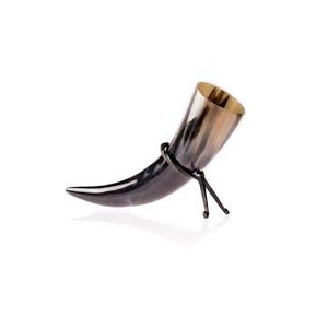 Corne à boire viking artisanale de qualité indienne avec support en fer poli à motif animalier antique - Product Image 2