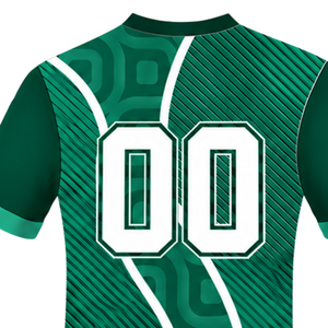 Maillot de rugby vert émeraude et blanc à manches courtes, col en V, motif géométrique, uniforme d'équipe personnalisé, respirant, pour l'entraînement et le sport - Product Image 4