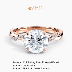 Anillo de compromiso y boda de lujo chapado en oro rosa con moissanita de corte redondo y pavé retorcido, regalo para mujer - Product Image 6