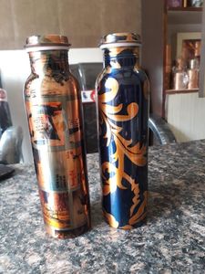 Juego de botella de agua de cobre puro hecha a mano con dos vasos impresos, artículos de cobre para bebidas, para el hogar, hotel, oficina, regalo de bienestar - Product Image 5