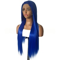 Wig Rambut Sintetis Factory Blue 13x4 Lace Front Silky Straight, Dapat Disesuaikan, Halloween, Hairline Pre-plucked, Kemasan Dapat Disesuaikan