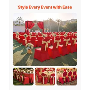 Coprisedia Elasticizzato Personalizzato in Poliestere e Spandex Rosso per Sedie Piatte da Matrimonio, Festa, Banchetto - 50 Pezzi - Product Image 2