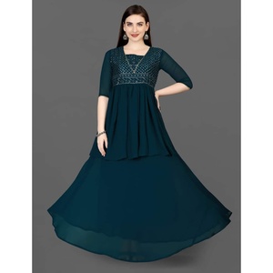 Bata DE TRABAJO bordada Georgette atractiva verde azulado - Product Image 1