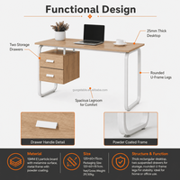 Bureau d'ordinateur avec deux tiroirs de rangement, cadre en U de 25 mm, OEM ODM, pour la maison, le bureau, l'étude, poste de travail, bureau d'ordinateur, bureau de travail