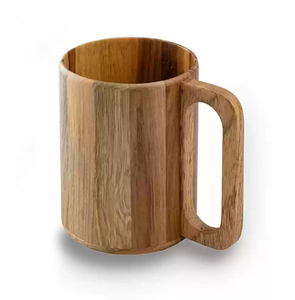 แก้วกาแฟหุ้มลายไม้ ด้ามจับยาว ทำมือ คลาสสิก เป็นมิตรกับสิ่งแวดล้อม พร้อมจานรอง - Product Image 1