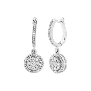 Pendientes de Oro Blanco de 14K con Diamantes Redondos de 1 Quilate en Forma de Racimo para Mujer, Pendientes Colgantes con Halo, Regalo de Cumpleaños y Aniversario - Product Image 3