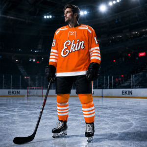 Maillot de hockey sur glace orange à col en V, manches longues, imprimé, respirant, unisexe, vêtements de sport pour adultes - Product Image 3