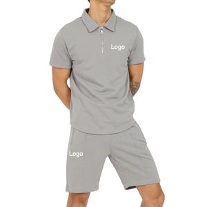 Ensemble de shorts d'été 100 % coton pour hommes, costumes formels, polos de golf, ensemble deux pièces t-shirt et short pour hommes, demi-zip 1/4 - Product Image 1